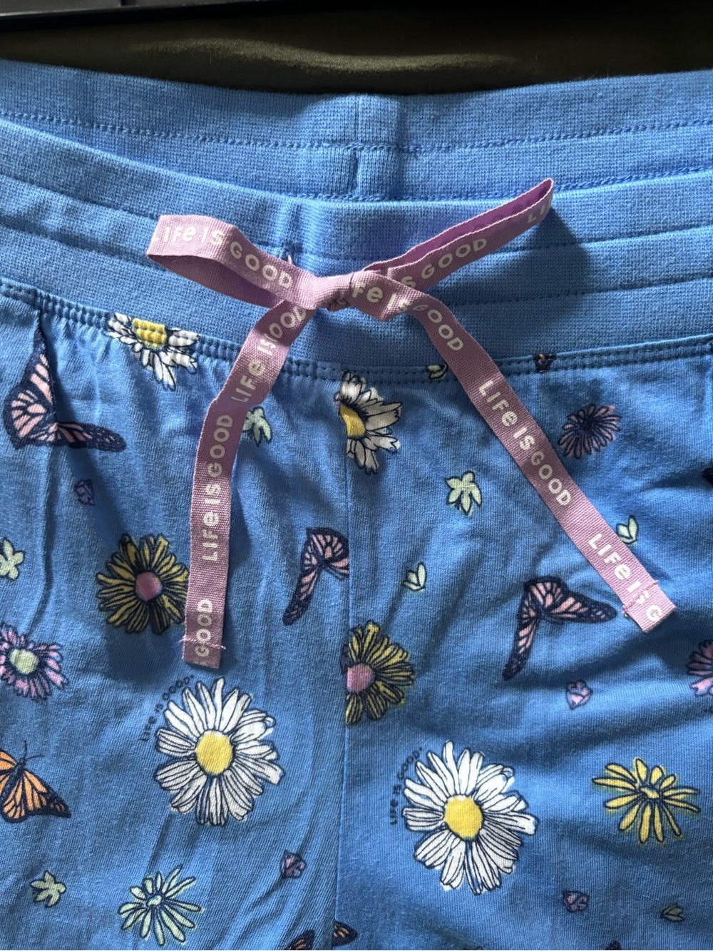 Life Is Good Blue Butterfly & Daisy Pajama Bottoms with Pink Drawstring - Picture 4 of 5